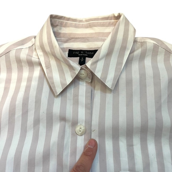 Rag & Bone Maxine Stripe Cotton Poplin Shirt Women SP Mauve Neutral - Picture 8 of 9